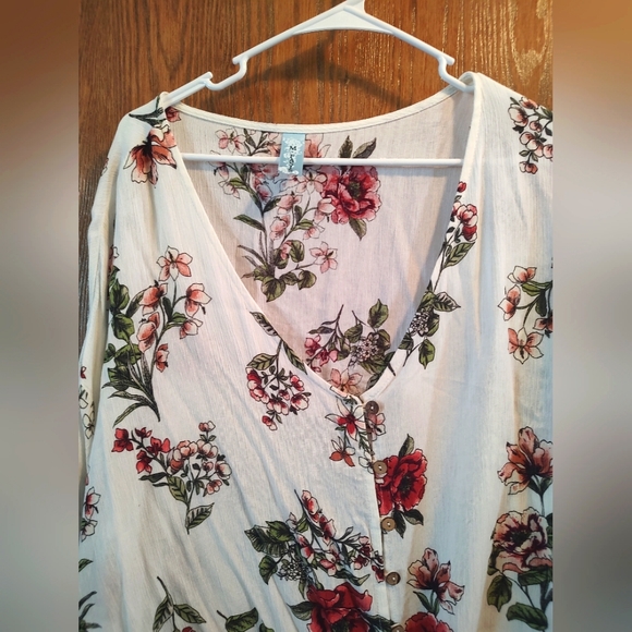 M. Fasis 3/4 sleeve size 2X tie front floral boho style top shirt blouse - Picture 8 of 9